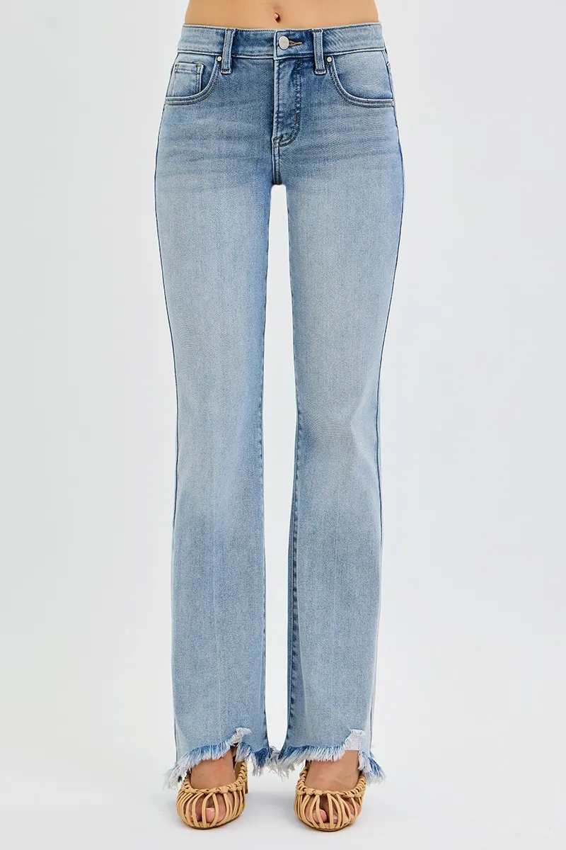 RISEN Full Size Tummy Control Mid Rise Flare Jeans with Fray Hem Detailed Plus Size - Image 4