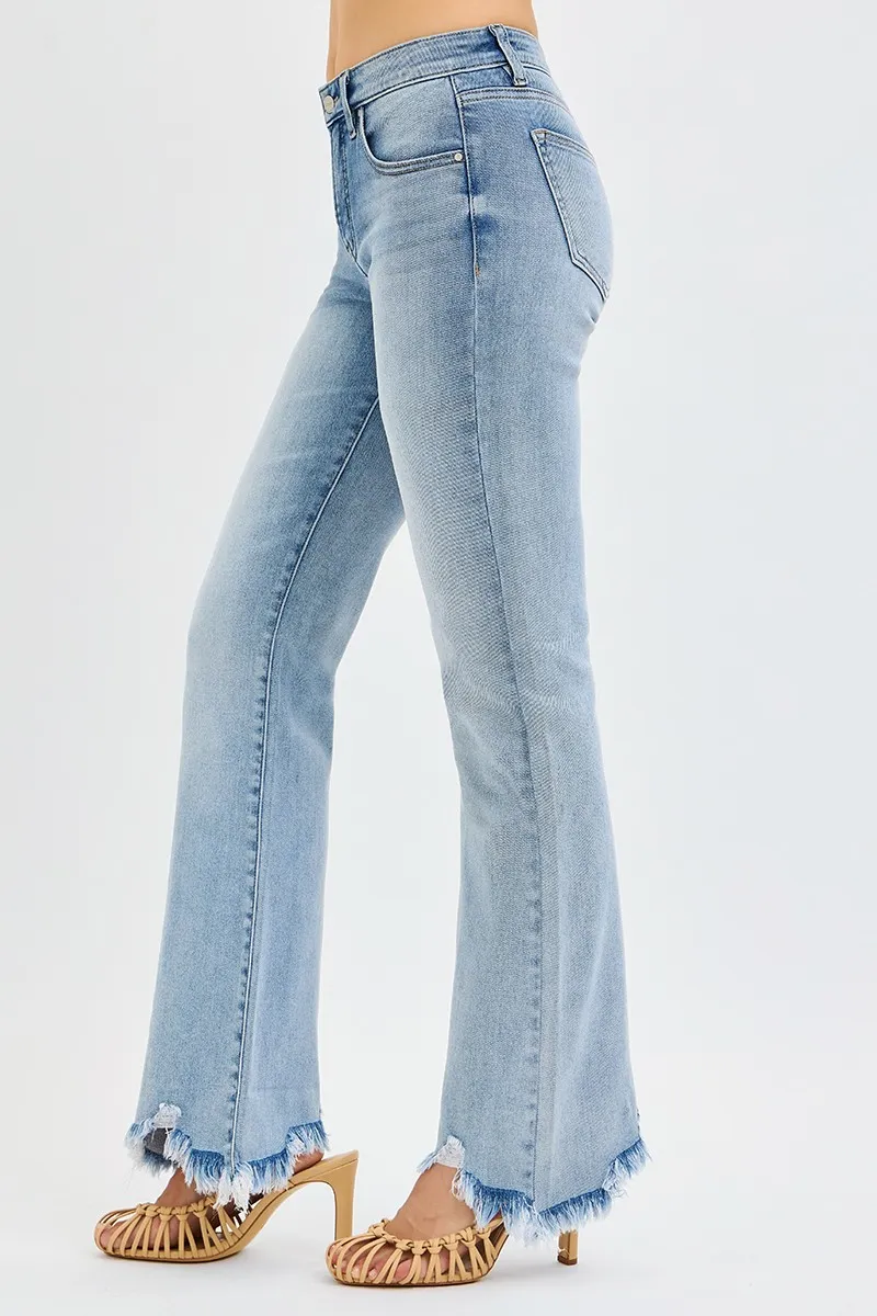 RISEN Full Size Tummy Control Mid Rise Flare Jeans with Fray Hem Detailed Plus Size - Image 5