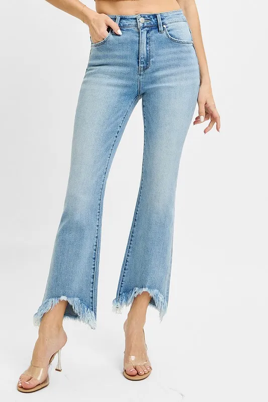 RISEN High Rise Crop Bootcut Fray Hem Jeans - Image 2