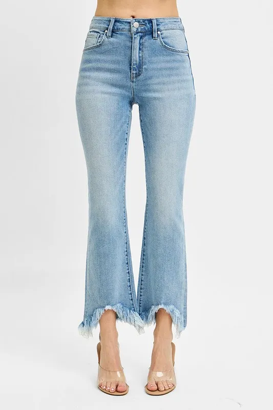 RISEN High Rise Crop Bootcut Fray Hem Jeans - Image 3