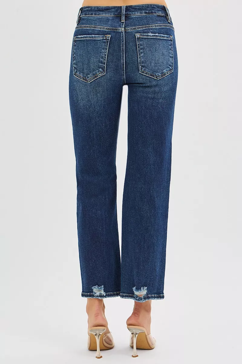 RISEN High Rise Crop Slim Straight Jenas with Hidden Knee Patch - Image 5