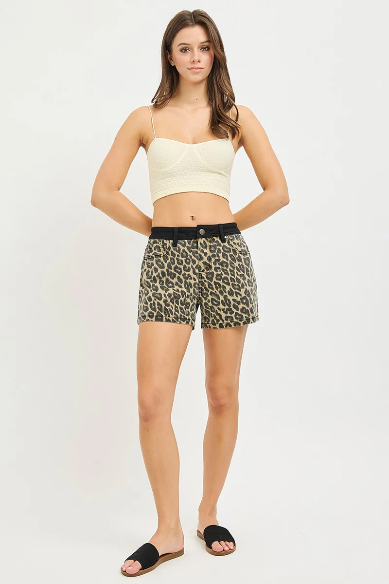 RISEN High Rise Leopard Shorts with Contrast Waistband - Image 7