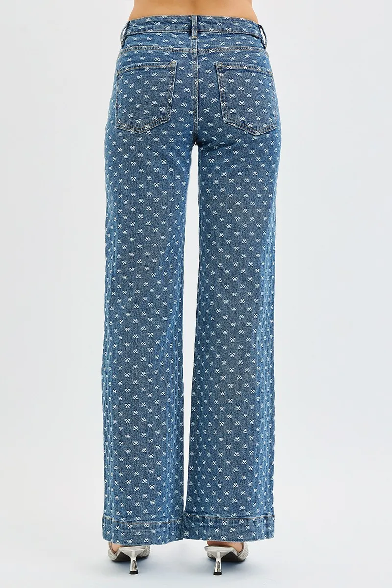 RISEN High Rise Wide Leg Bow Embroidered Jeans - Image 5