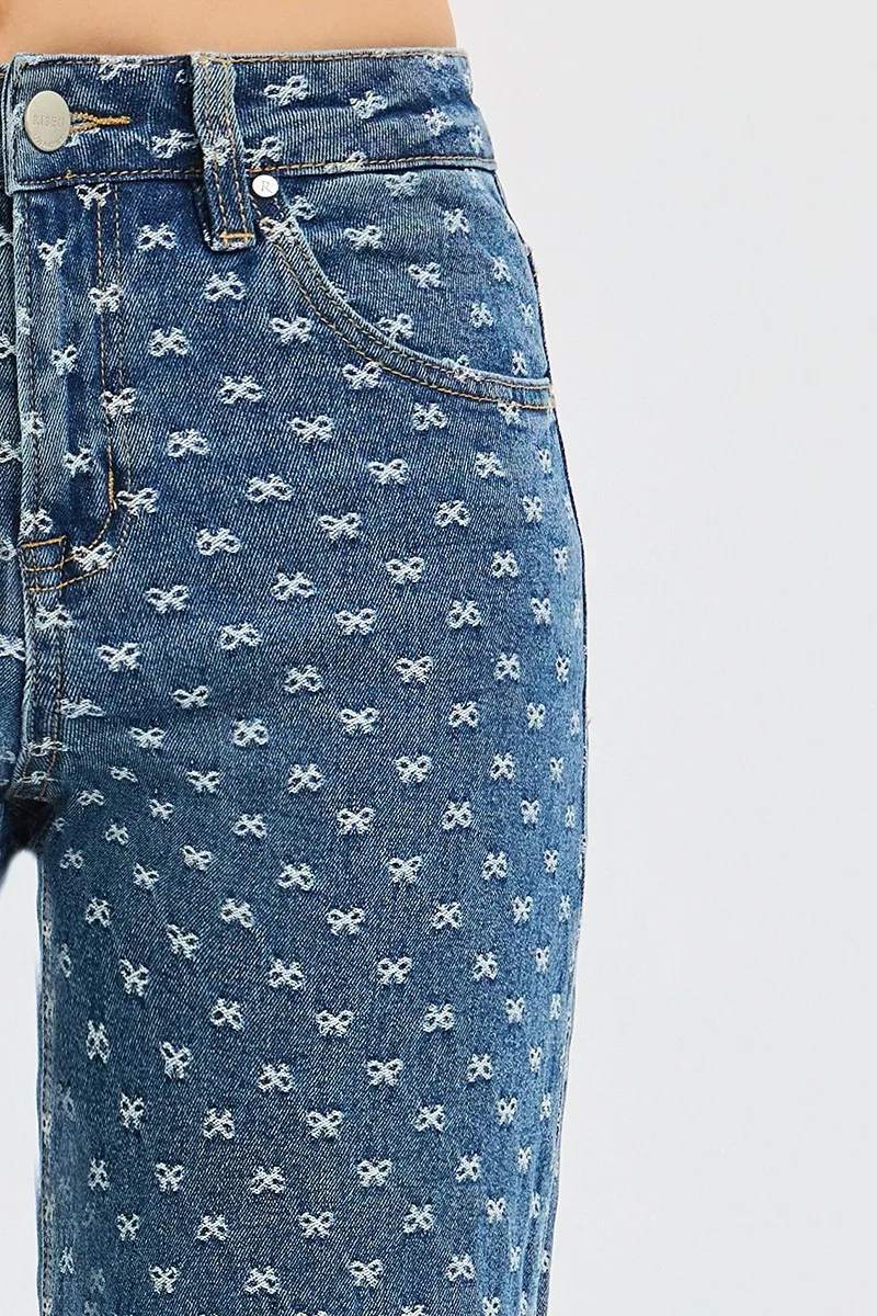 RISEN High Rise Wide Leg Bow Embroidered Jeans - Image 7
