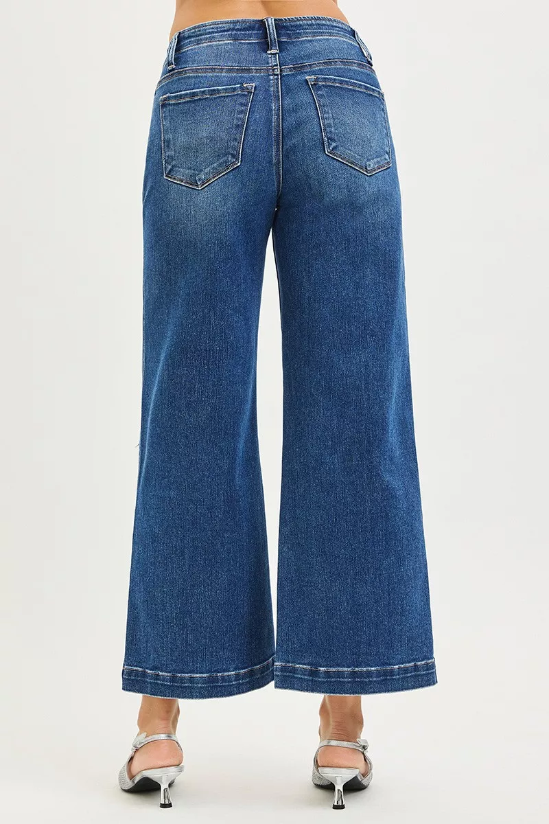 RISEN High Rise Wide Leg Jeans With Pocket Button Detail - Image 5