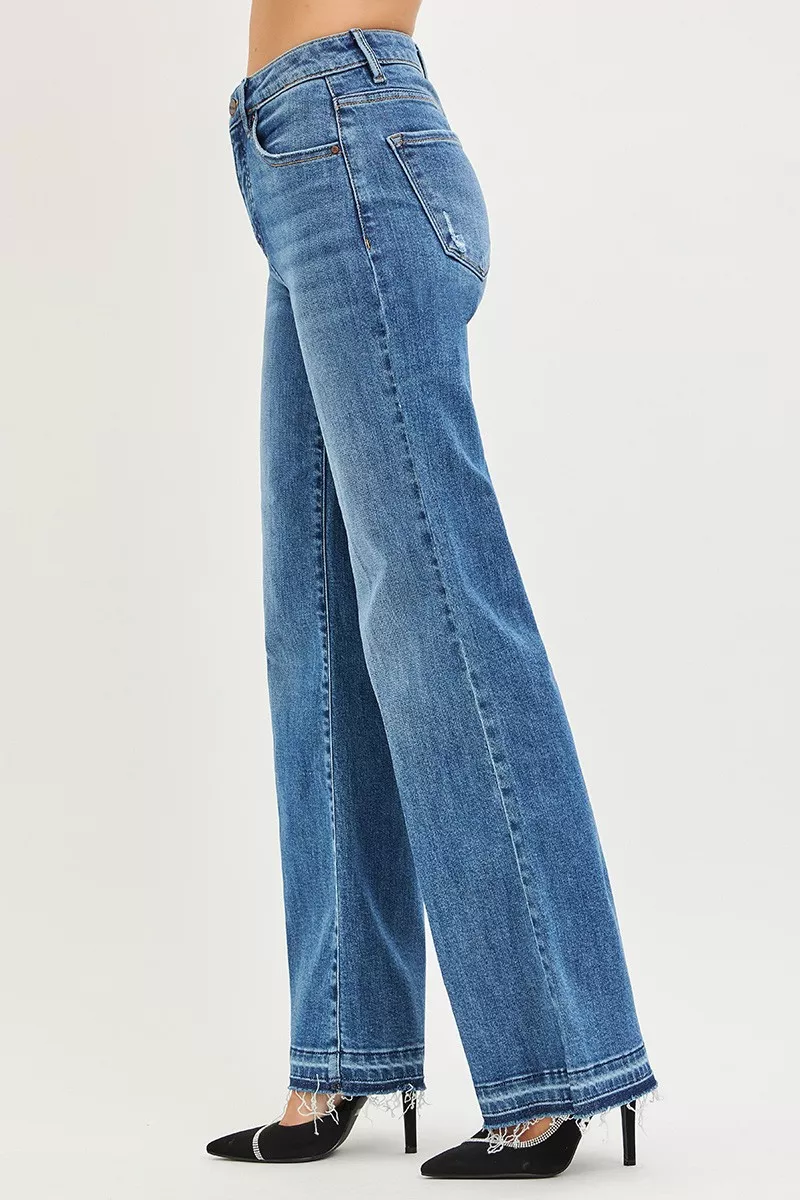 RISEN High Rise Wide Leg Jeans With Released Hem - Image 4