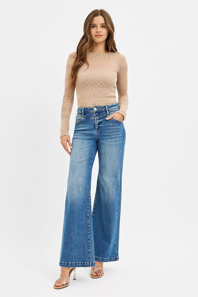 RISEN High Rise Wide Leg Jenas with Front Yoke and Heart Back Pocket - Image 6