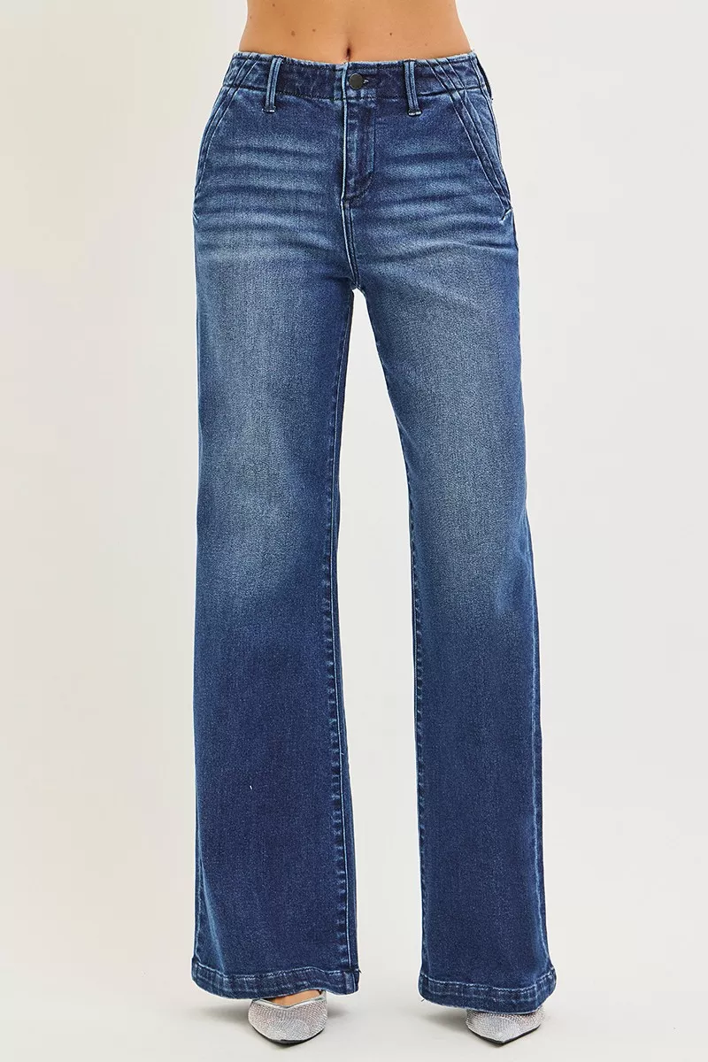 RISEN High Rise Wide Leg Slanted Pocket Jeans - Image 3