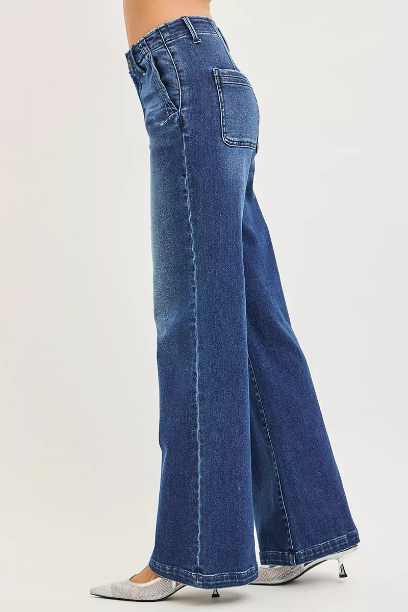 RISEN High Rise Wide Leg Slanted Pocket Jeans - Image 4