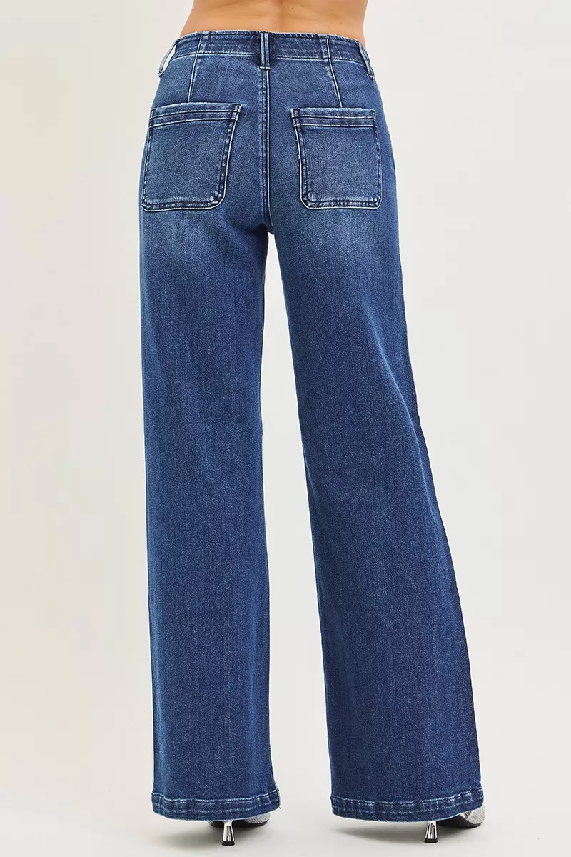 RISEN High Rise Wide Leg Slanted Pocket Jeans - Image 5