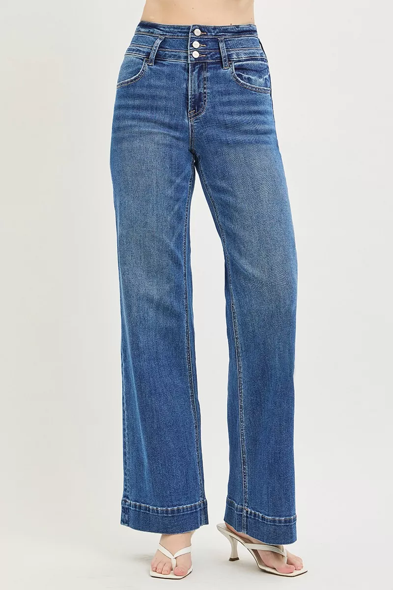 RISEN High Rise Wide Leg Wide Band Detail Jeans - Image 2
