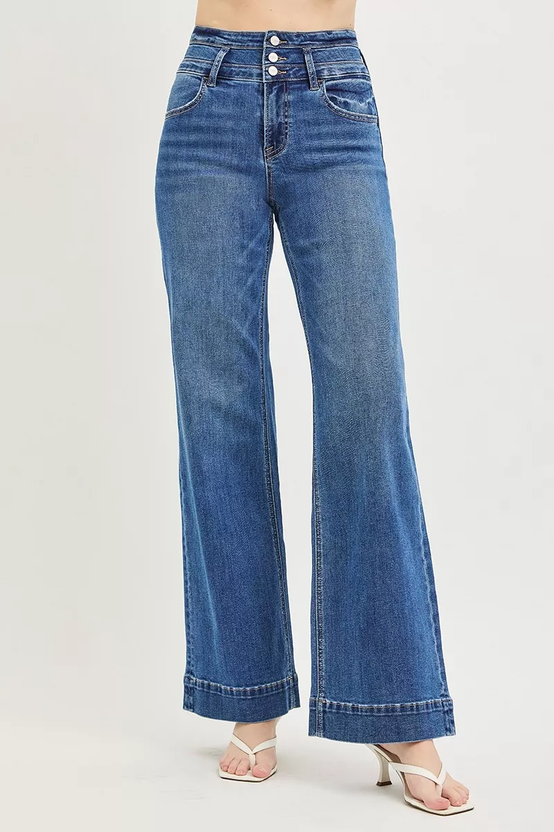 RISEN High Rise Wide Leg Wide Band Detail Jeans - Image 3