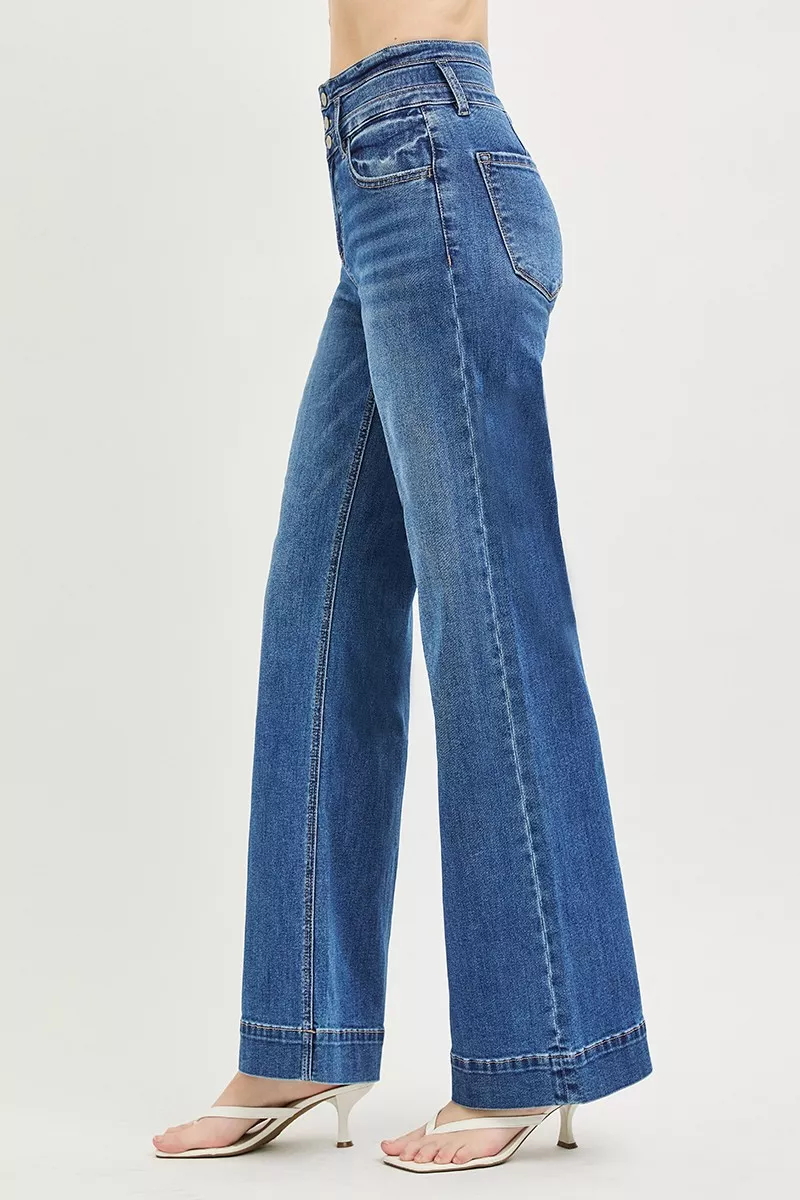 RISEN High Rise Wide Leg Wide Band Detail Jeans - Image 4