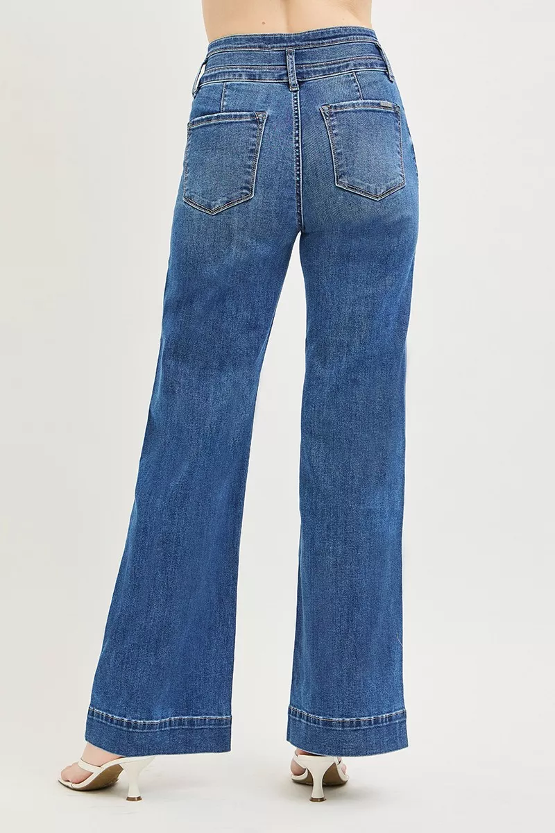RISEN High Rise Wide Leg Wide Band Detail Jeans - Image 5