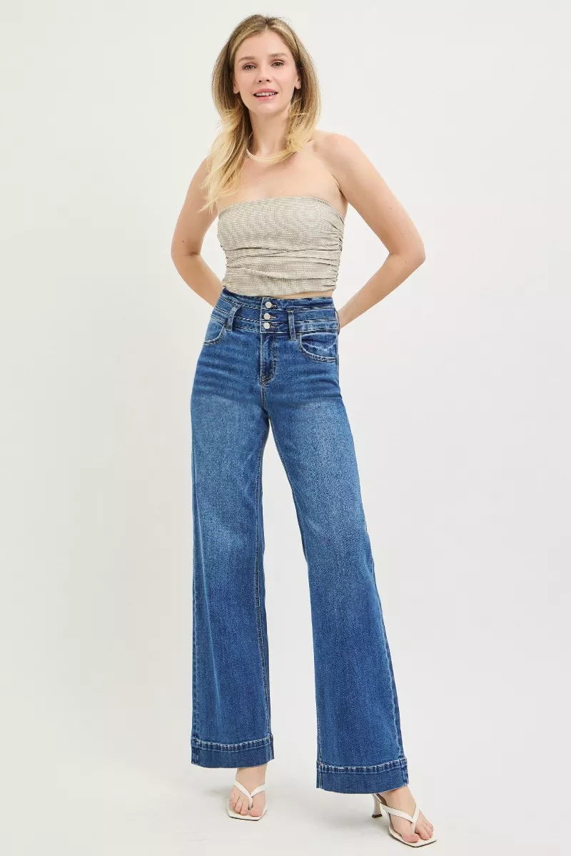 RISEN High Rise Wide Leg Wide Band Detail Jeans - Image 6