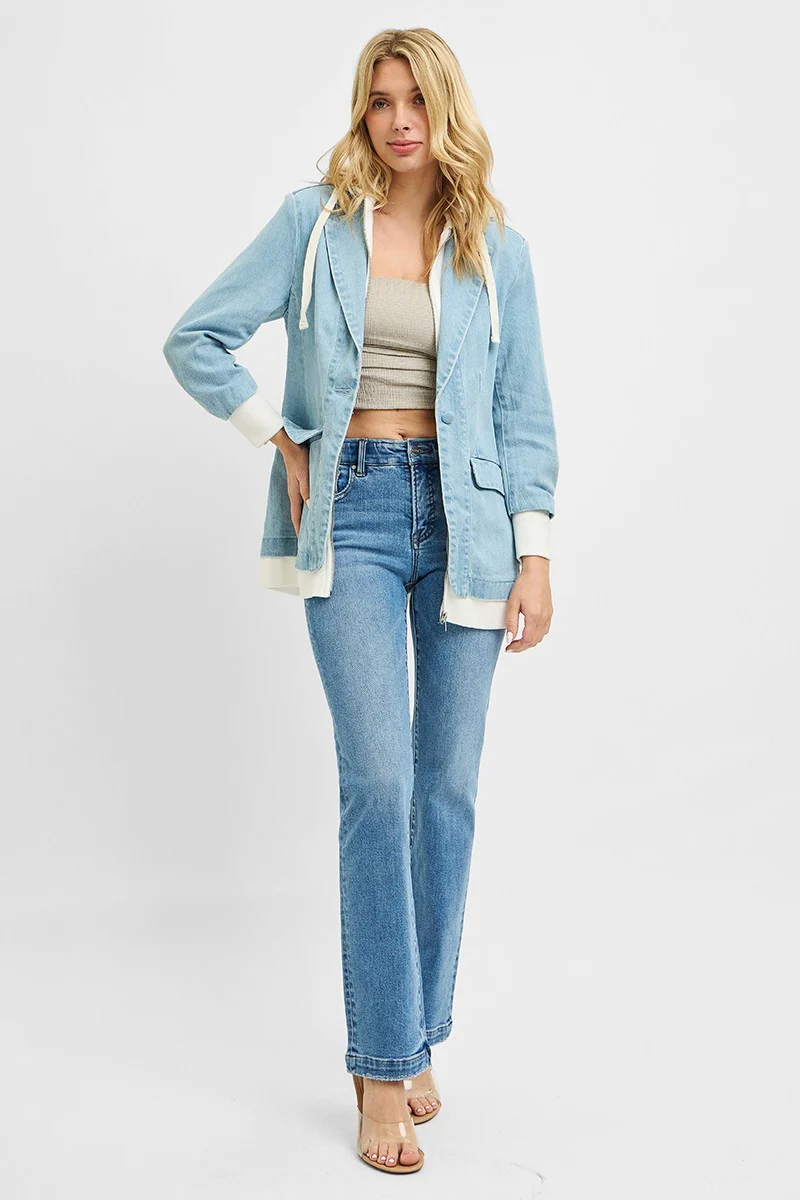 RISEN One Button Blazer with Hoodie Jacket - Image 6
