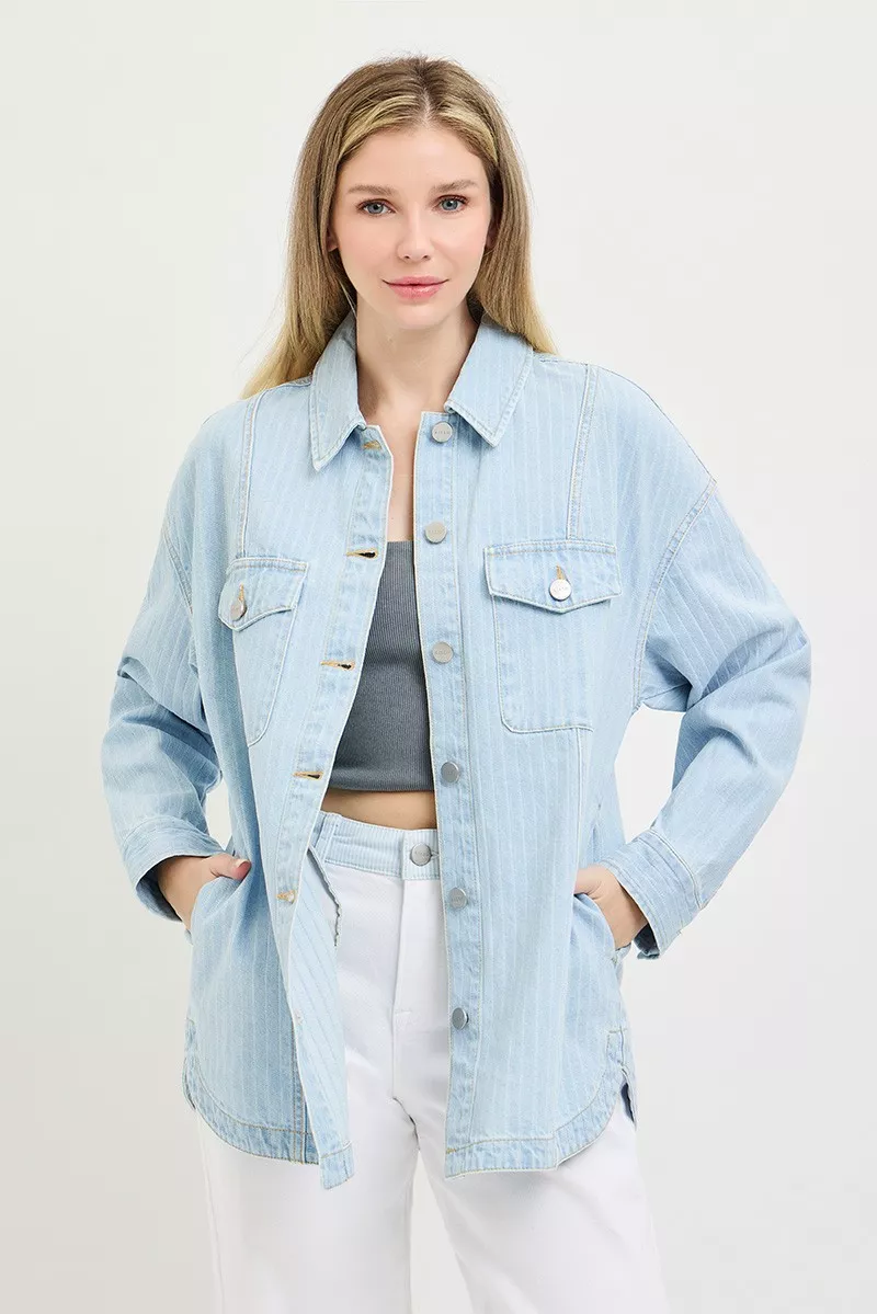 RISEN Oversized Stripe Denim Shaket