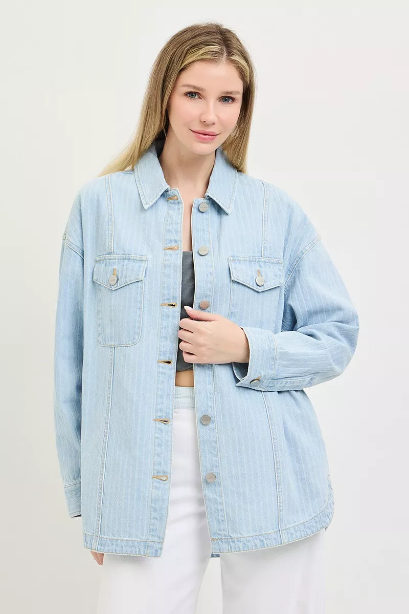 RISEN Oversized Stripe Denim Shaket - Image 2