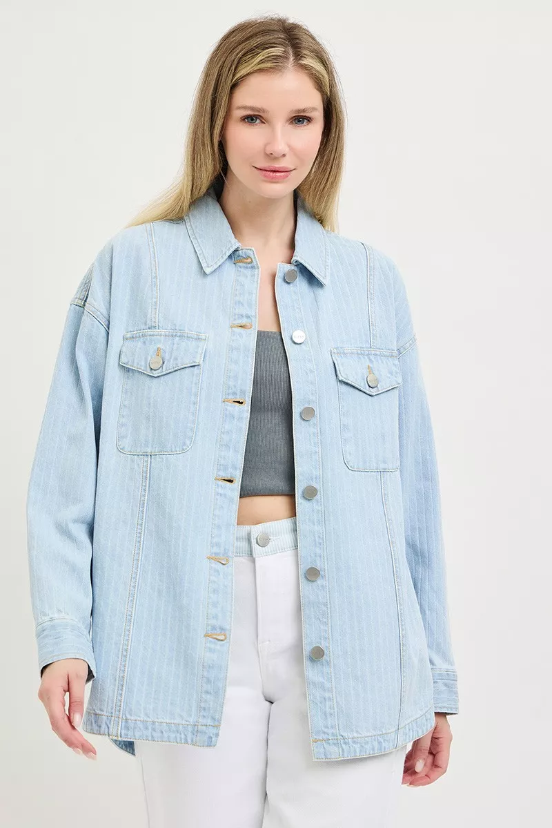 RISEN Oversized Stripe Denim Shaket - Image 3