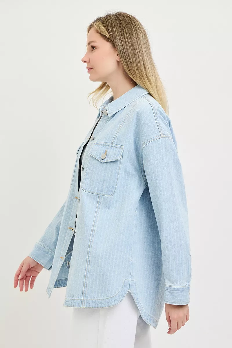 RISEN Oversized Stripe Denim Shaket - Image 4