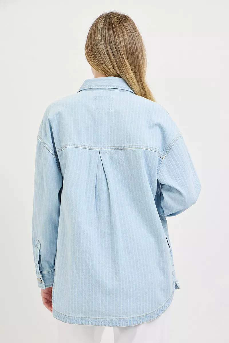 RISEN Oversized Stripe Denim Shaket - Image 5