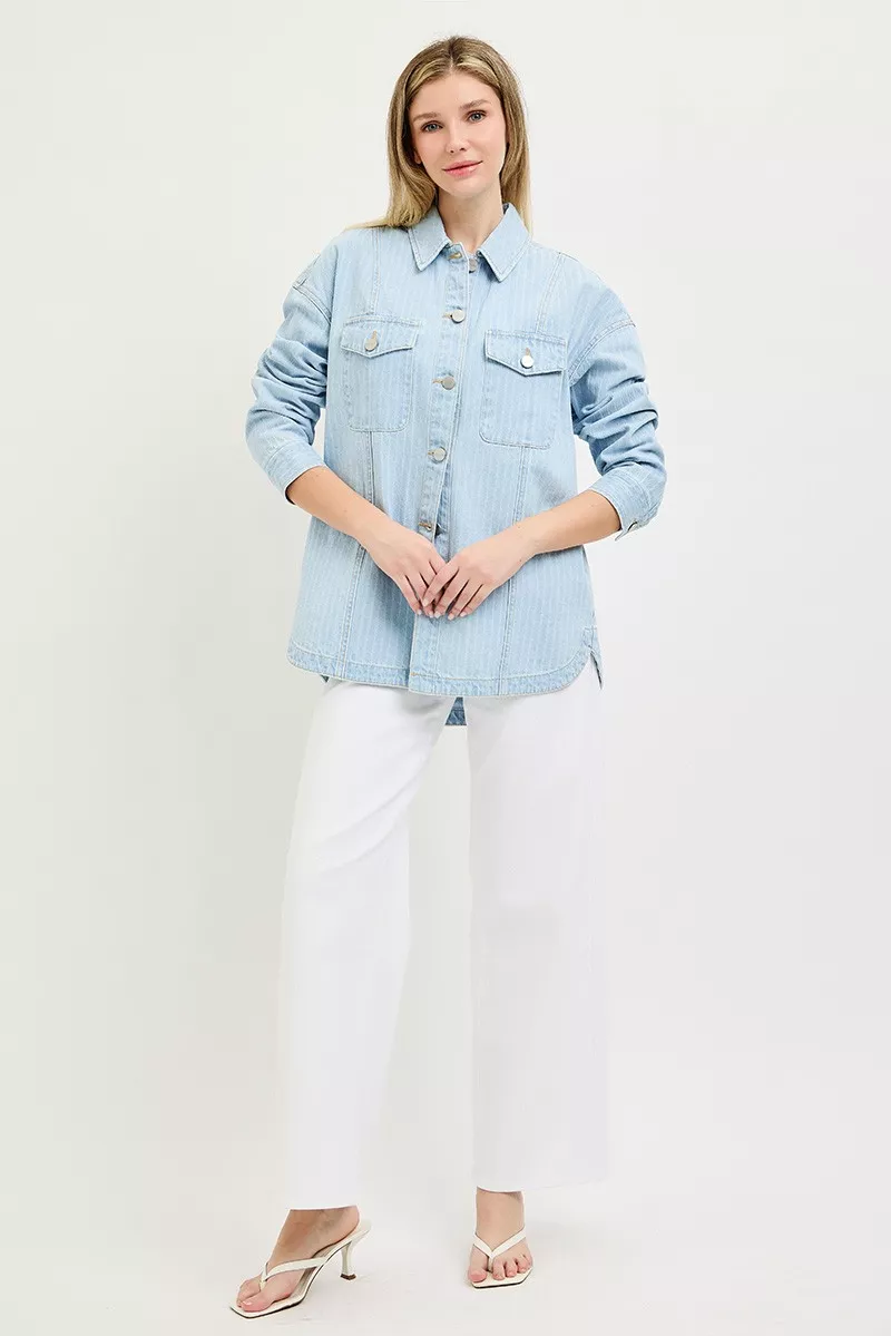 RISEN Oversized Stripe Denim Shaket - Image 6