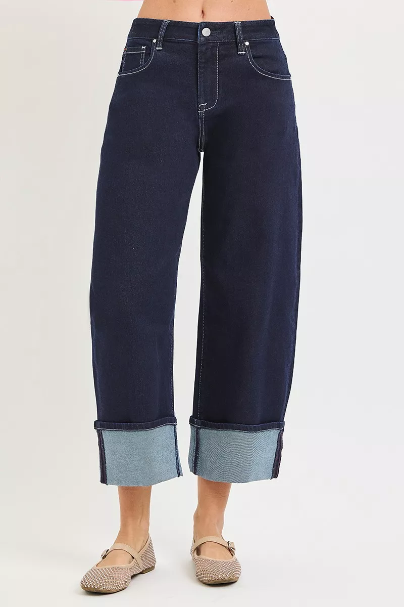 RISEN Slouchy Crop Barrel Cuffed Hem Jeans - Image 4