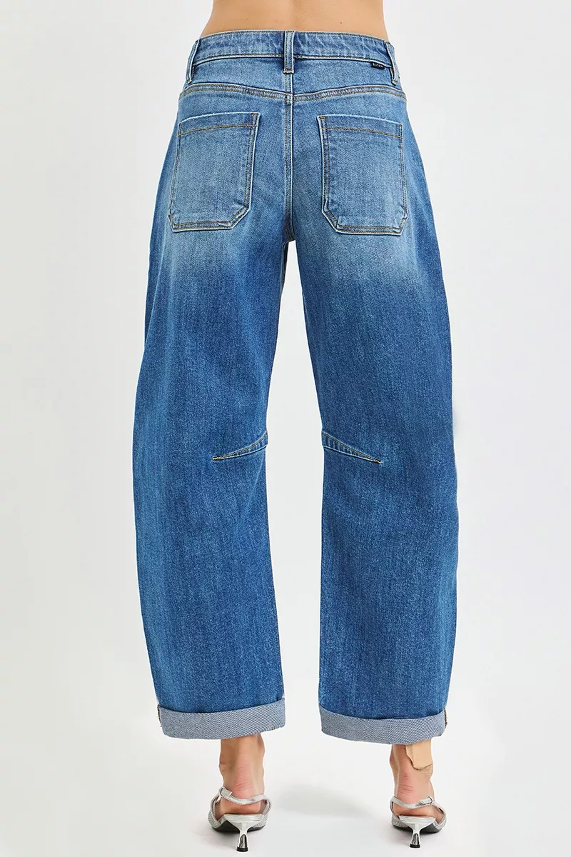RISEN Slouchy Cropped Barrel Jeans With Cuffed Hem - Image 5