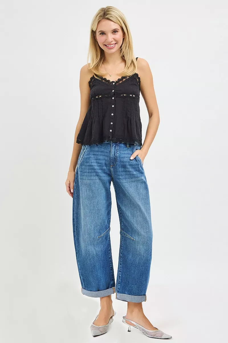 RISEN Slouchy Cropped Barrel Jeans With Cuffed Hem - Image 6