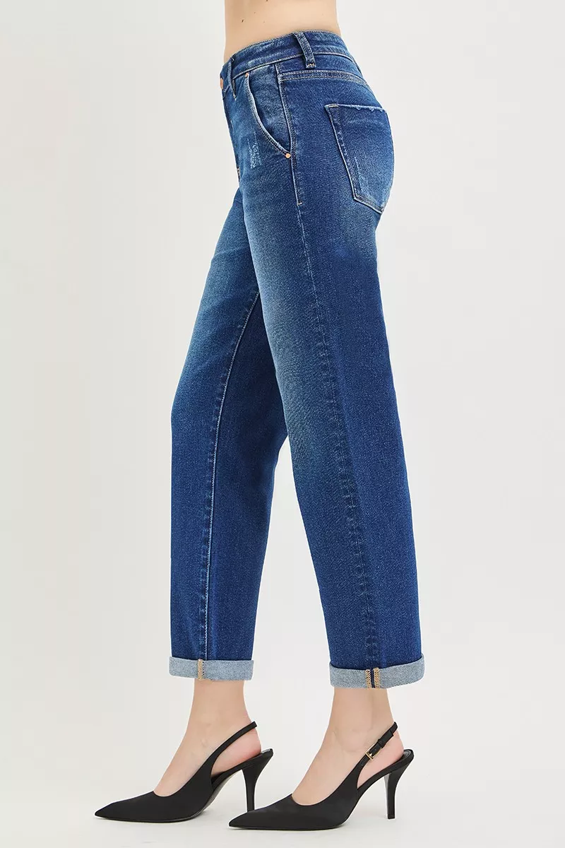 RISEN Slouchy Cropped Boyfriend Jeans with Cuffed Hem - Image 4