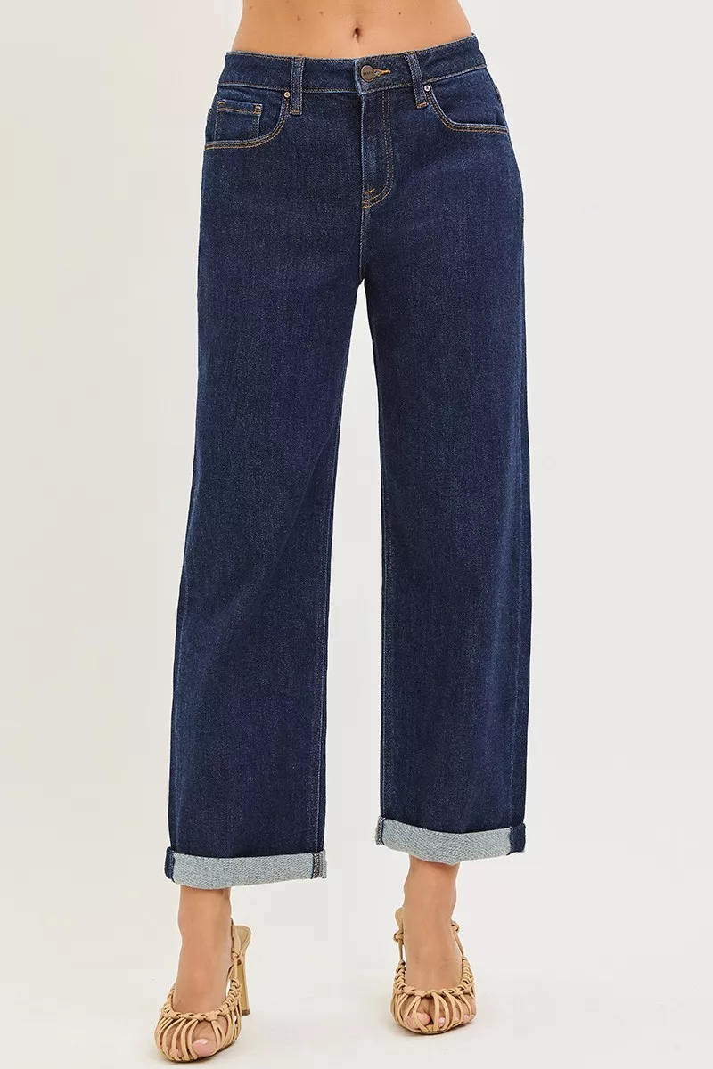 RISEN Slouchy Cropped Boyfriend Jeans With Cuffed Hem - Image 2