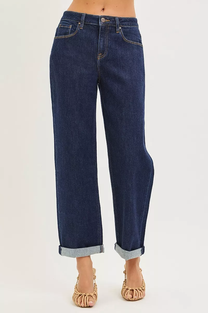 RISEN Slouchy Cropped Boyfriend Jeans With Cuffed Hem - Image 3