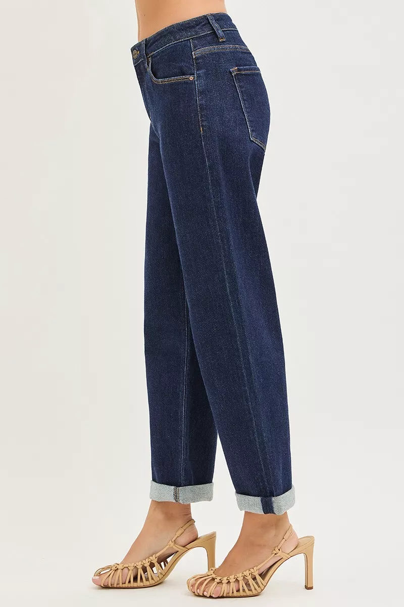 RISEN Slouchy Cropped Boyfriend Jeans With Cuffed Hem - Image 4