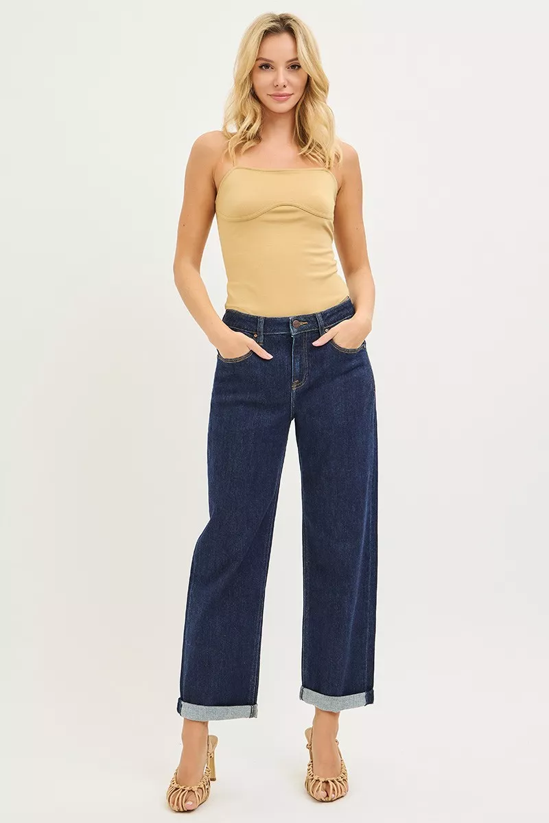 RISEN Slouchy Cropped Boyfriend Jeans With Cuffed Hem - Image 6