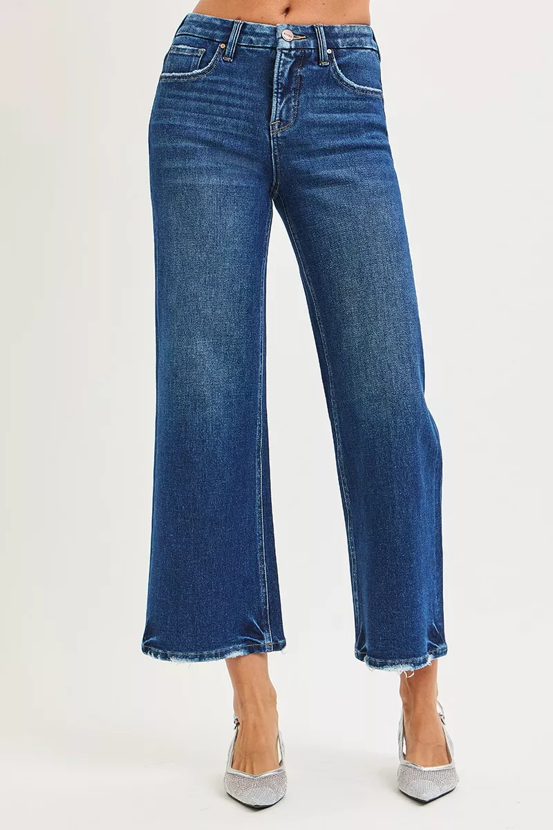 RISEN Tummy Control 4 Way Stretch High Rise Crop Wide Leg Jeans - Image 2