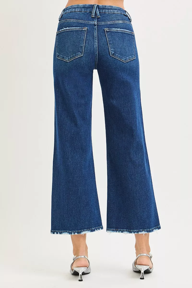 RISEN Tummy Control 4 Way Stretch High Rise Crop Wide Leg Jeans - Image 5