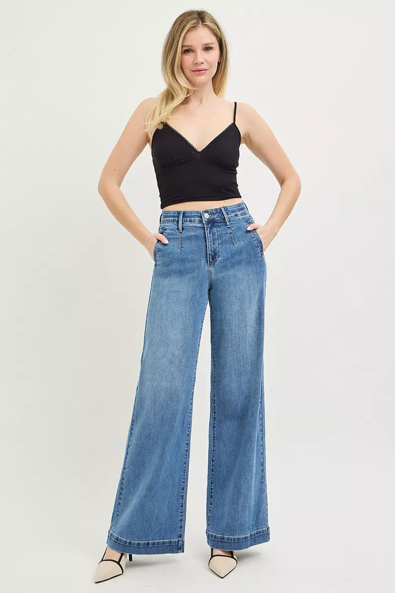 RISEN Tummy Control Elastic Band High Rise Wide Jeans - Image 6