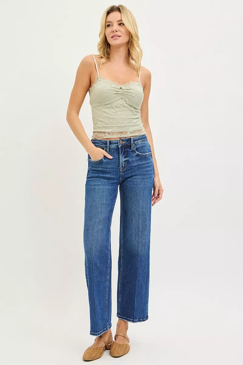 RISEN Tummy Control High Rise Ankle Straight Jeans with Crease Line - Image 6