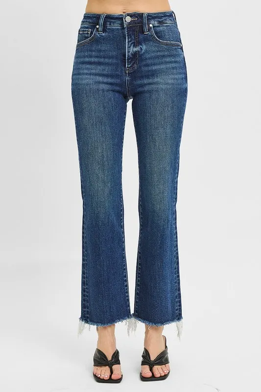 RISEN Tummy Control High Rise Crop Straight Raw Cut Hem Jeans - Image 2