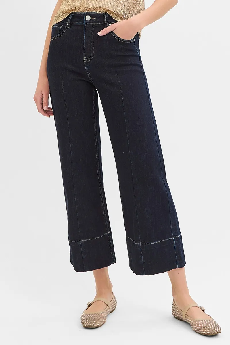 RISEN Tummy Control High Rise Crop Wide Seam Detailed Jeans - Image 3