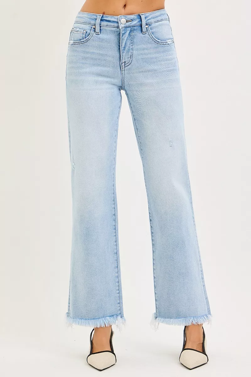 RISEN Tummy Control Mid Rise Ankle Straight Fray Hem Jeans - Image 2