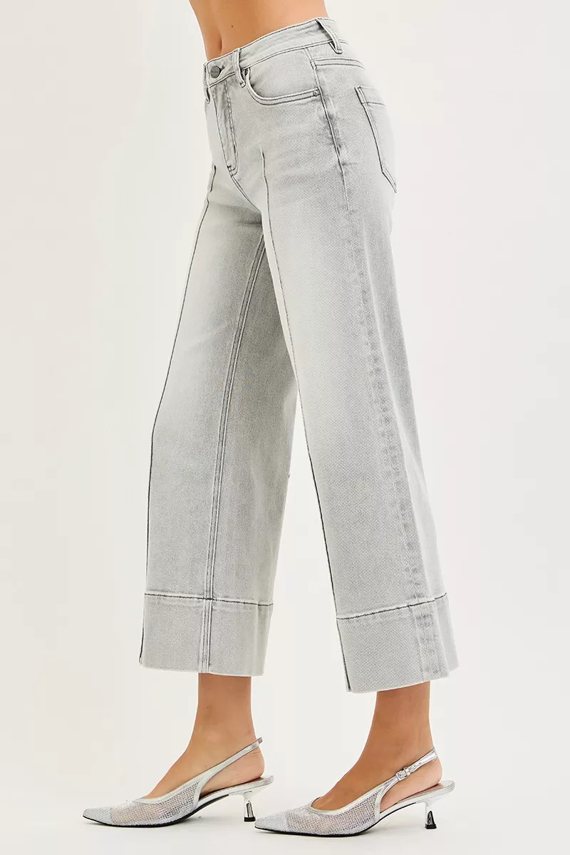 RISEN Tummy Control Mid Rise Crop Wide Pintuck Front Jeans - Image 4
