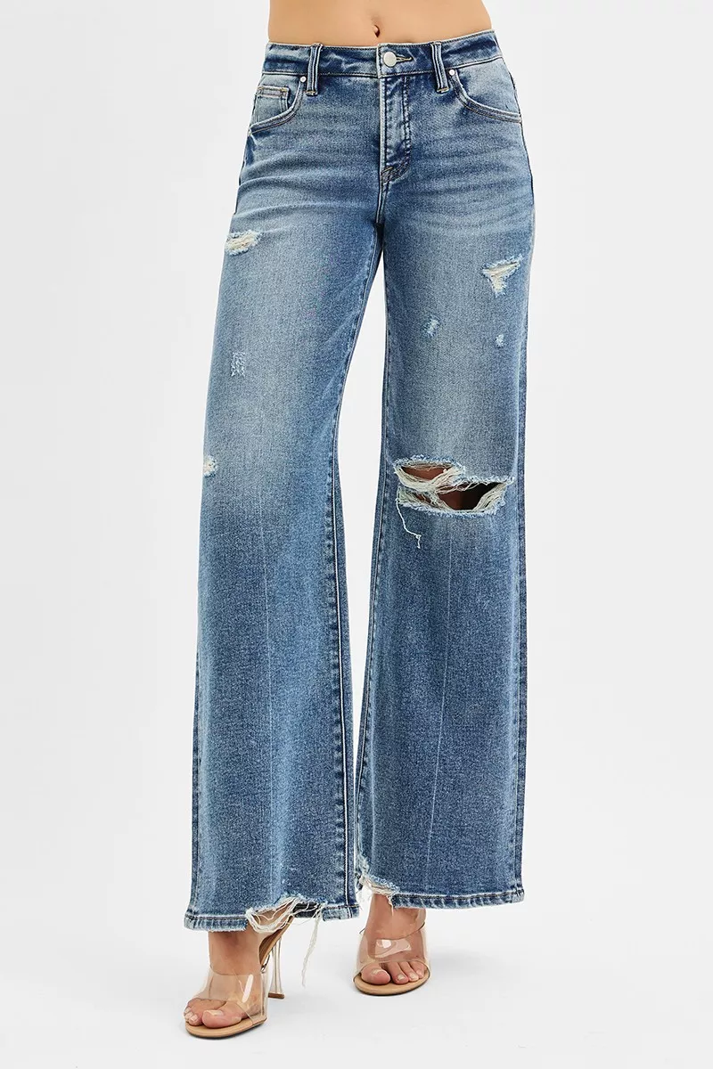 RISEN Tummy Control Mid Rise Fit Wide Jeans - Image 2