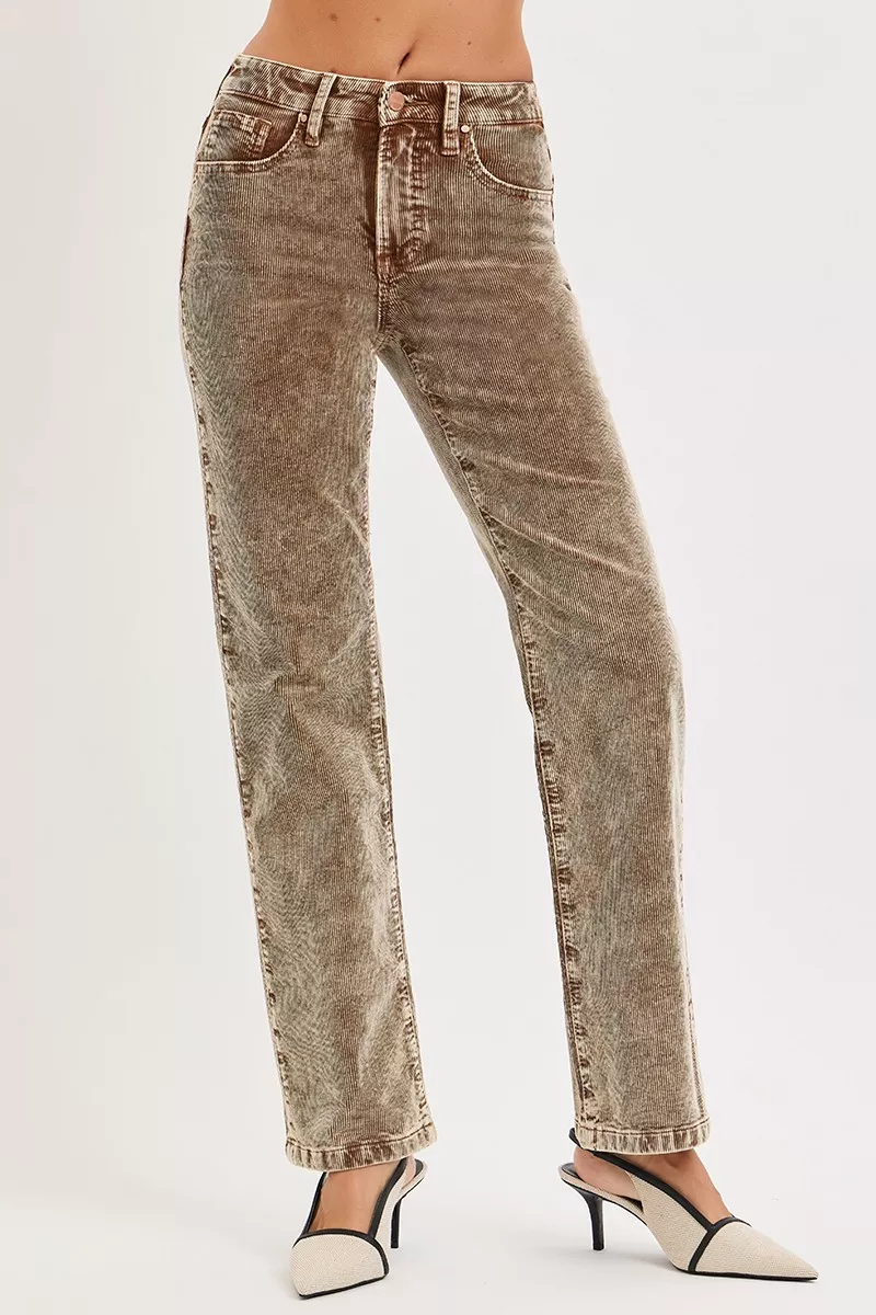 RISEN Tummy Control Mid Rise Straight Leg Corduroy Pants - Image 3