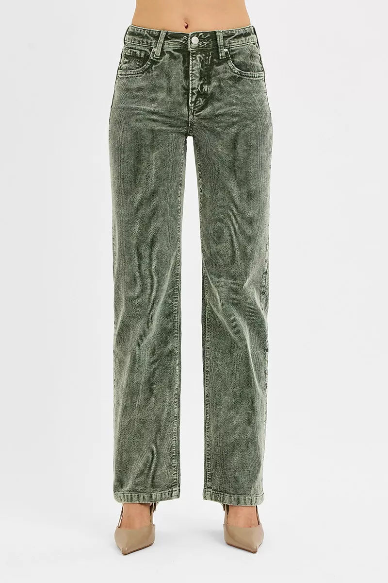 RISEN Tummy Control Mid Rise Straight Leg Corduroy Pants - Image 3