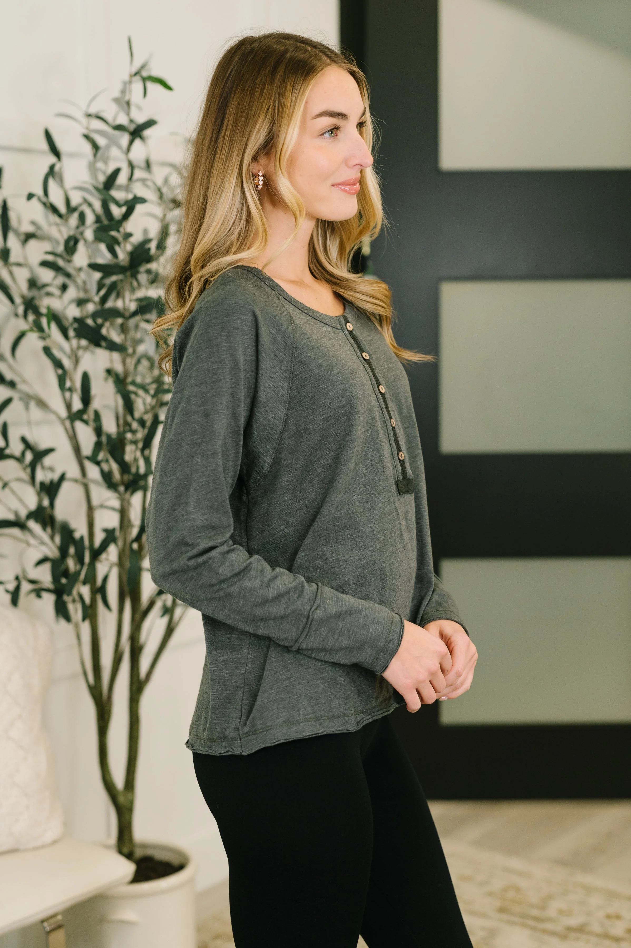 Rooftop View Raglan Sleeve Henley Top - Image 4