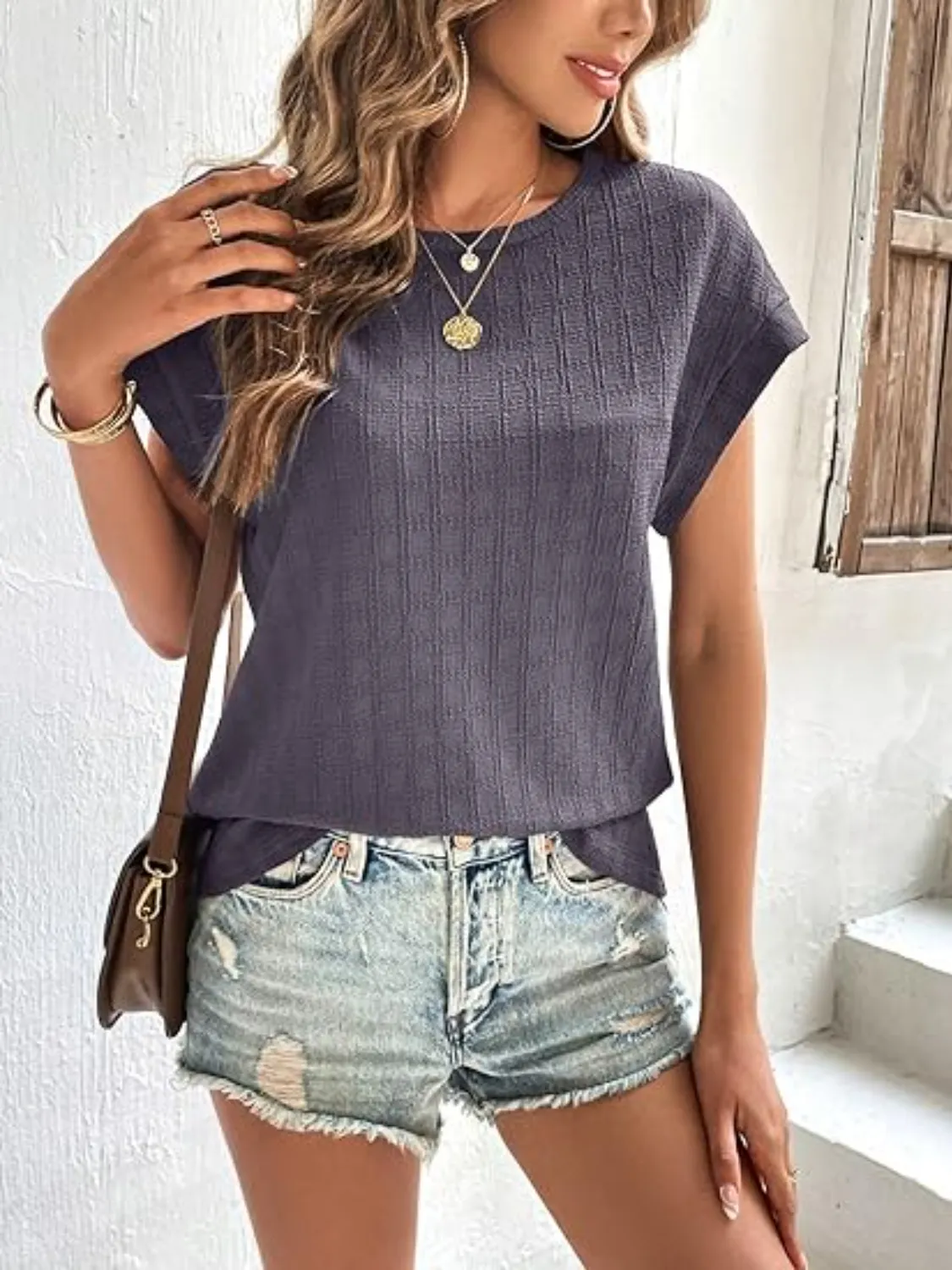 Round Neck Cap Sleeve T-Shirt - Image 3