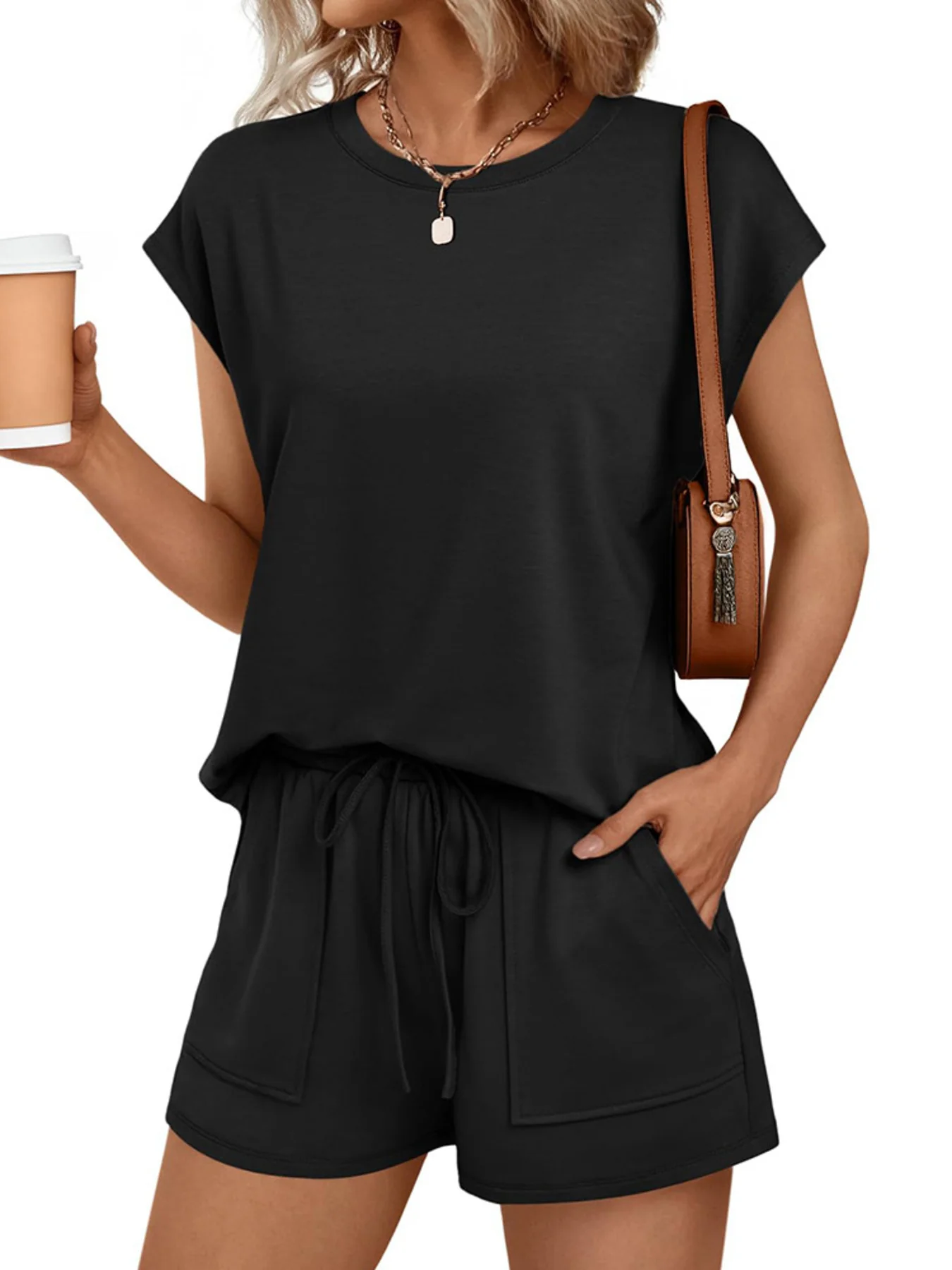 Round Neck Cap Sleeve Top and Shorts Set - Image 5