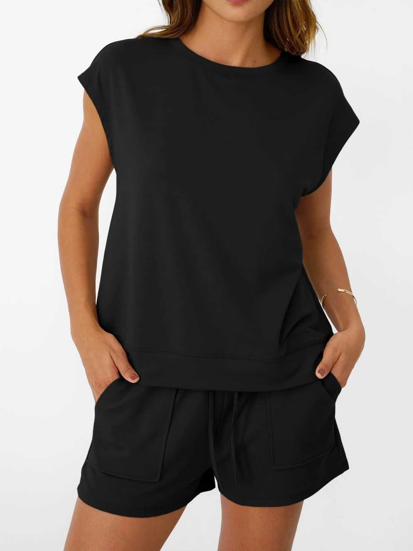 Round Neck Cap Sleeve Top and Shorts Set - Image 7