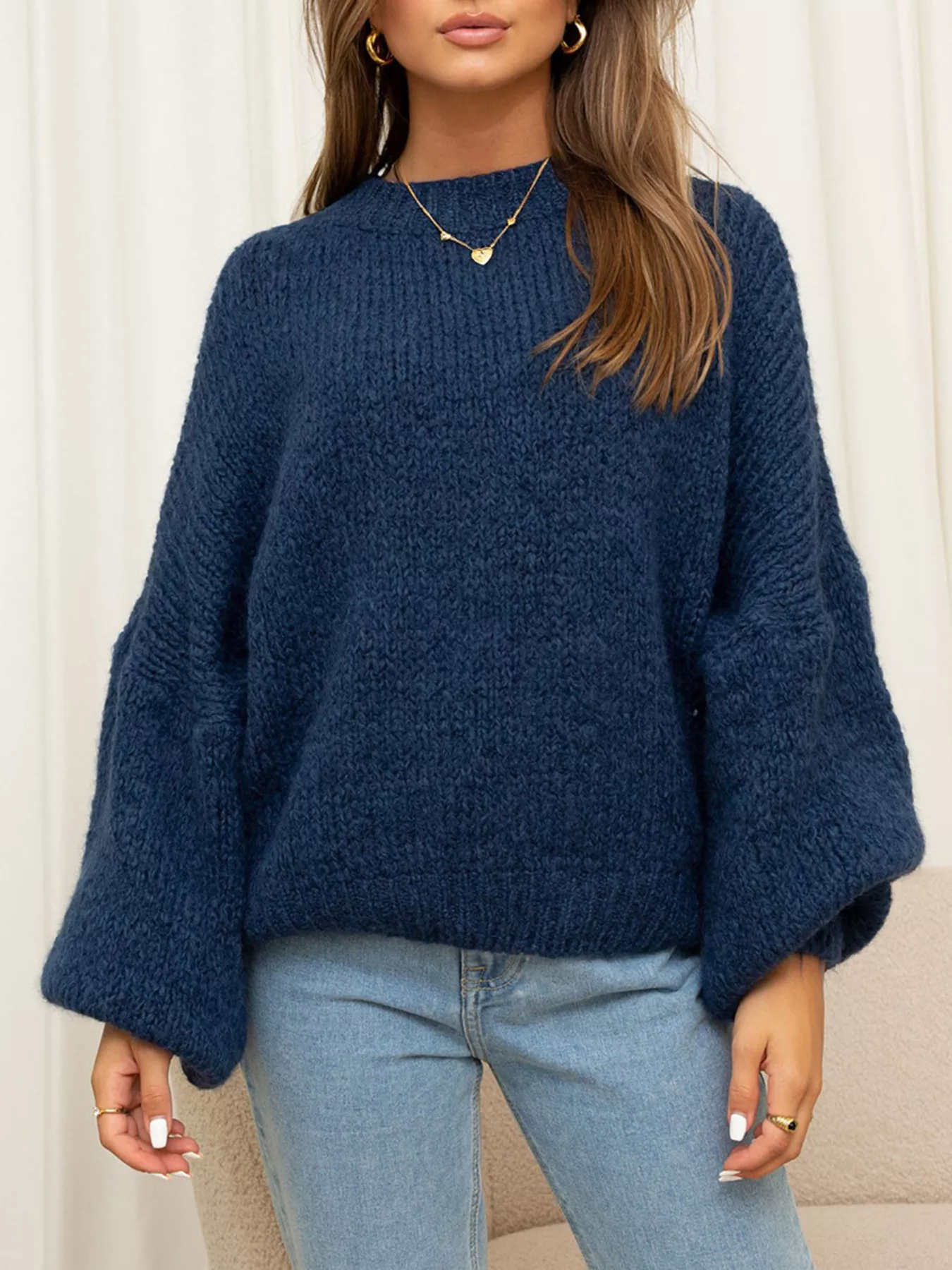 Round Neck Dropped Shoulder Sweater